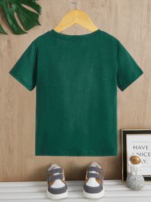 SHEIN Leap Crew 小男童字母圖案T恤 - 墨綠色 - 查看 2