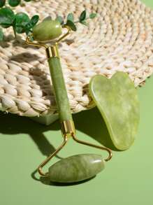 Rodillo de Jade Natural, masajeador Gua Sha para belleza Facial, Set de salud, rodillo Gouache, eliminador de arrugas faciales, herramientas de masaje para el cuidado de la piel - Verde - Ver 2