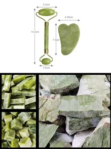 Rodillo de Jade Natural, masajeador Gua Sha para belleza Facial, Set de salud, rodillo Gouache, eliminador de arrugas faciales, herramientas de masaje para el cuidado de la piel - Verde - Ver 11