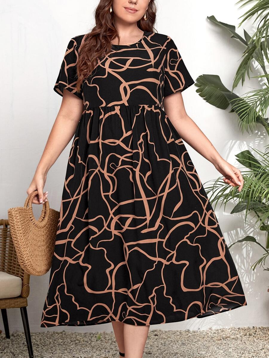 EMERY ROSE Plus Graphic Print Smock Dress - Multicolor - View 1