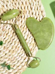 Natural Jade Roller Guasha Skin Scraper Facial Set Gua Sha Stone Firming Anti-Aging Eyes Massager Neck Anti Wrinkle,Beauty,Skin Care Products,Spa,Self Care,Skin Care Tools,Face Care,Esthetician Supplies,Massage,Face Massage Tool,Face Roller - Green - View 13