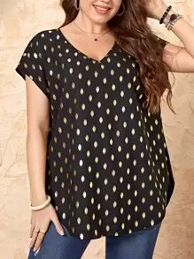 EMERY ROSE Áo sơ mi Plus Size Chấm bi Giải trí - màu đen - Xem 1