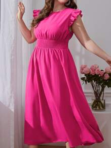 SHEIN VCAY Vestido ribete con fruncido de cintura fruncido - Rosa Fucsia - Ver 7