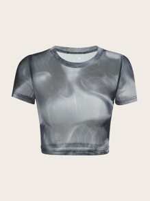 SHEIN ICON Áo nữ cắt Tất cả trên in Gợi cảm - Xám - Xem 1