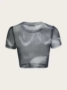 SHEIN ICON Áo nữ cắt Tất cả trên in Gợi cảm - Xám - Xem 2