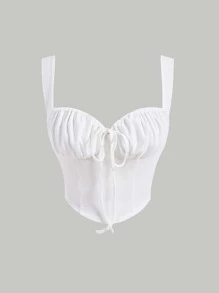 SHEIN MOD 素色前繫帶吊帶上衣 - 白色 - 查看 1