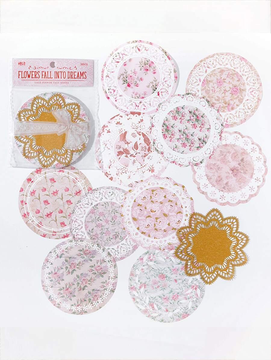 30入組花朵圖案材料紙 - 粉色 - 查看 1