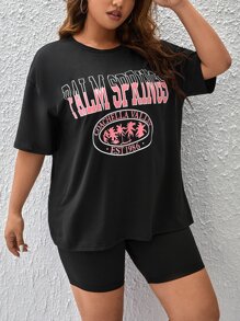 SHEIN EZwear Áo thun Plus size Lá thư Giải trí - màu đen - Xem 3