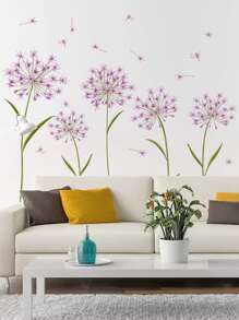2pcs PVC Wall Sticker, Purple Dandelion Pattern Wall Decal For Home Easter