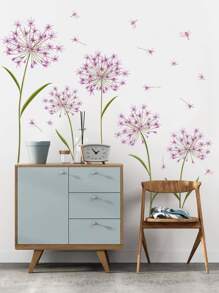 2pcs PVC Wall Sticker, Purple Dandelion Pattern Wall Decal For Home Easter
