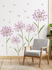 2pcs PVC Wall Sticker, Purple Dandelion Pattern Wall Decal For Home Easter
