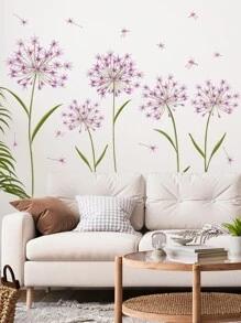 2pcs PVC Wall Sticker, Purple Dandelion Pattern Wall Decal For Home Easter