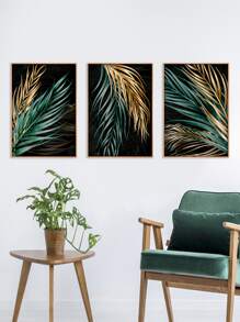 3入組/套熱帶樹葉印花無框繪畫現代植物印花牆壁藝術畫適用於家庭牆壁裝飾 - 彩色 - 查看 1