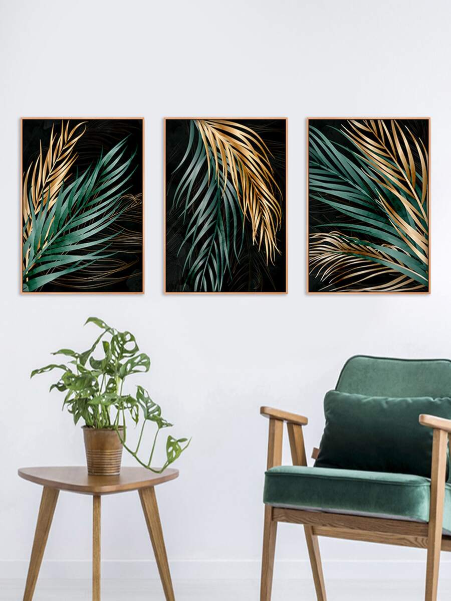 3入組/套熱帶樹葉印花無框繪畫現代植物印花牆壁藝術畫適用於家庭牆壁裝飾 - 彩色 - 查看 1