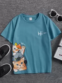 SHEIN 男孩卡通和字母圖案T恤