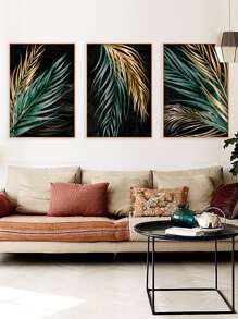3入組/套熱帶樹葉印花無框繪畫現代植物印花牆壁藝術畫適用於家庭牆壁裝飾 - 彩色 - 查看 3
