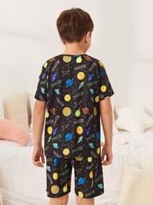 SHEIN Boys Reflective Galaxy Print Tee & Shorts PJ Set - Multicolor - View 5