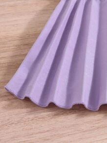 Váy bé gái Xếp li màu trơn Giải trí - Màu tím - Xem 3