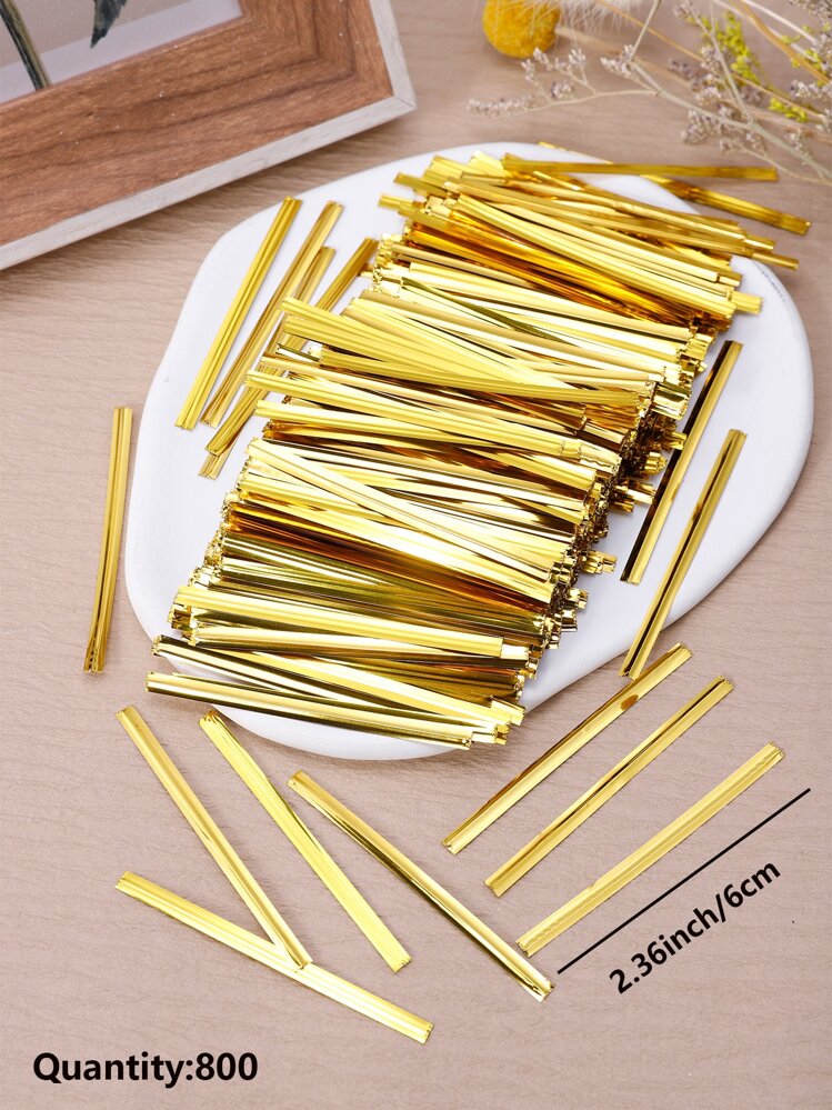 800条ABS礼品包装扭结，金色封口扎带，适用于包装袋 - 金色 - 查看 2