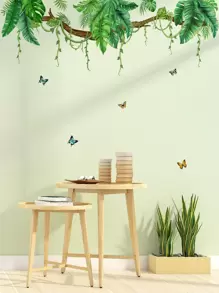 2 件/套叶子和蝴蝶图案墙贴，卡通 PVC 可移除墙标贴花，用于家居装饰，贴纸，墙贴花，乙烯基贴花，用于家居装饰，春季装饰品让您的家焕然一新，拉玛装饰贴纸礼物生日毕业 - 彩色 - 查看 1