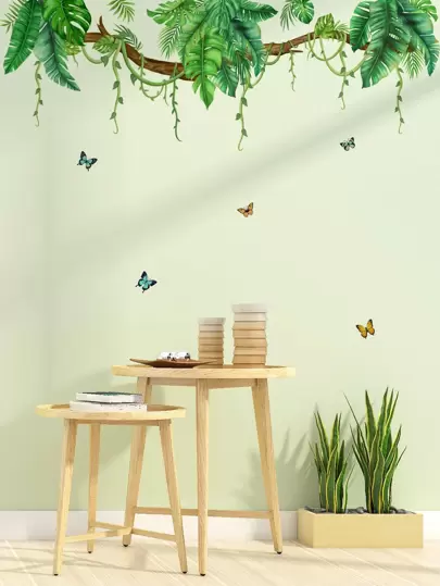 2 件/套叶子和蝴蝶图案墙贴，卡通 PVC 可移除墙标贴花，用于家居装饰，贴纸，墙贴花，乙烯基贴花，用于家居装饰，春季装饰品让您的家焕然一新，拉玛装饰贴纸礼物生日毕业