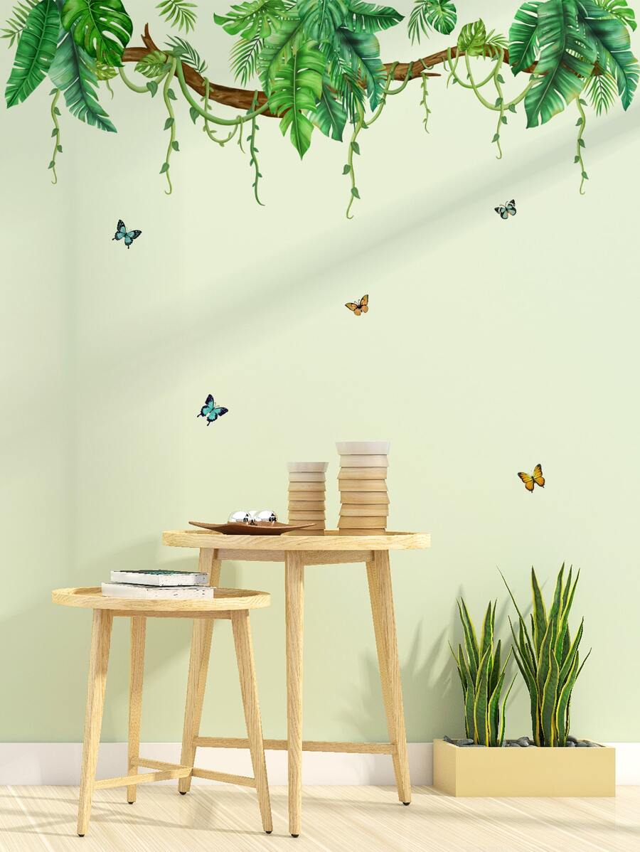 2 件/套叶子和蝴蝶图案墙贴，卡通 PVC 可移除墙标贴花，用于家居装饰，贴纸，墙贴花，乙烯基贴花，用于家居装饰，春季装饰品让您的家焕然一新，拉玛装饰贴纸礼物生日毕业 - 彩色 - 查看 1