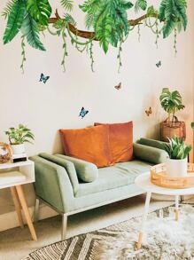 2 件/套叶子和蝴蝶图案墙贴，卡通 PVC 可移除墙标贴花，用于家居装饰，贴纸，墙贴花，乙烯基贴花，用于家居装饰，春季装饰品让您的家焕然一新，拉玛装饰贴纸礼物生日毕业 - 彩色 - 查看 2