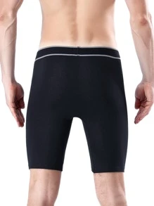 1 pieza Calzoncillos tipo bóxer largos para hombres con abertura frontal, cintura elástica con estampado, ropa interior deportiva cómoda y transpirable - Negro - Ver 2