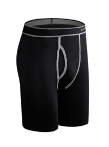 1 pieza Calzoncillos tipo bóxer largos para hombres con abertura frontal, cintura elástica con estampado, ropa interior deportiva cómoda y transpirable - Negro - Ver 6