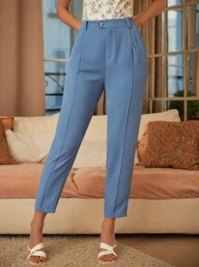 SHEIN Frenchy Seam Detail Cropped Suit Pants - Dusty Blue - View 1