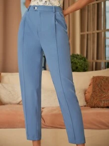 SHEIN Frenchy Seam Detail Cropped Suit Pants - Dusty Blue - View 3