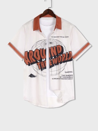 Männer Shirt mit Buchstaben Grafik, Kontrastkragen, ohne T-Shirt