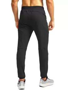 G Gradual Men Drawstring Waist Zipper Pocket Sports Trousers - Black - View 2