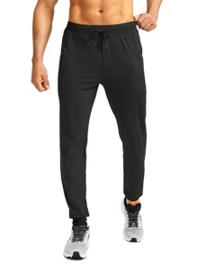 G Gradual Men Drawstring Waist Zipper Pocket Sports Trousers - Black - View 3