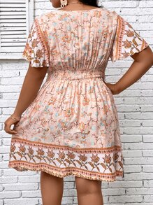 SHEIN Holidaya Plus Floral Print Butterfly Sleeve Dress - Baby Pink - View 2