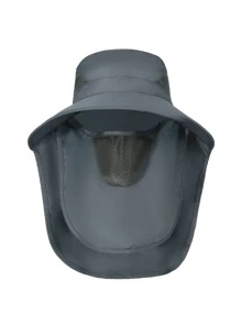 1 sombrero de playa de dos tonos para hombre con solapa para el cuello, sombrero de protección solar para el cuello, gorra sólida ajustable transpirable para pesca al aire libre, senderismo, camping, vacaciones de verano - Gris - Ver 1