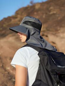 1 sombrero de playa de dos tonos para hombre con solapa para el cuello, sombrero de protección solar para el cuello, gorra sólida ajustable transpirable para pesca al aire libre, senderismo, camping, vacaciones de verano - Gris - Ver 2