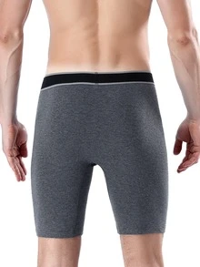 Calzoncillos tipo bóxer para hombre con banda elástica con estampado de letras y apertura frontal cómodos - Gris Oscuro - Ver 2