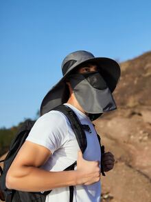 1 sombrero de playa de dos tonos para hombre con solapa para el cuello, sombrero de protección solar para el cuello, gorra sólida ajustable transpirable para pesca al aire libre, senderismo, camping, vacaciones de verano - Gris - Ver 4