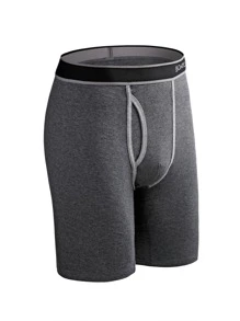 Calzoncillos tipo bóxer para hombre con banda elástica con estampado de letras y apertura frontal cómodos - Gris Oscuro - Ver 3