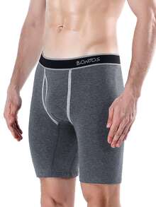 Calzoncillos tipo bóxer para hombre con banda elástica con estampado de letras y apertura frontal cómodos - Gris Oscuro - Ver 4