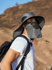 1 sombrero de playa de dos tonos para hombre con solapa para el cuello, sombrero de protección solar para el cuello, gorra sólida ajustable transpirable para pesca al aire libre, senderismo, camping, vacaciones de verano - Gris - Ver 5