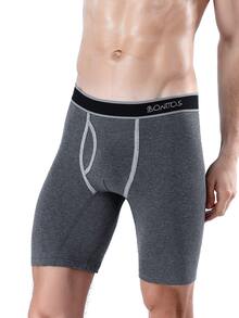 Calzoncillos tipo bóxer para hombre con banda elástica con estampado de letras y apertura frontal cómodos - Gris Oscuro - Ver 5