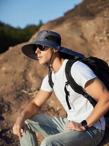 1 sombrero de playa de dos tonos para hombre con solapa para el cuello, sombrero de protección solar para el cuello, gorra sólida ajustable transpirable para pesca al aire libre, senderismo, camping, vacaciones de verano - Gris - Ver 6