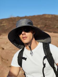 1 sombrero de playa de dos tonos para hombre con solapa para el cuello, sombrero de protección solar para el cuello, gorra sólida ajustable transpirable para pesca al aire libre, senderismo, camping, vacaciones de verano - Gris - Ver 7