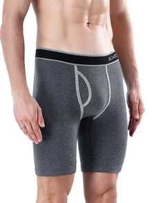 Calzoncillos tipo bóxer para hombre con banda elástica con estampado de letras y apertura frontal cómodos - Gris Oscuro - Ver 6