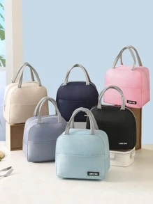 1pc Pink Lunch Bag, Polyester Food Bag For Office Work School - Pink - View 3