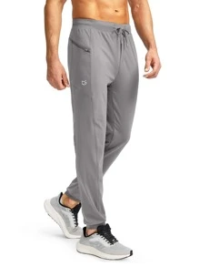 G Gradual Men Drawstring Waist Zipper Pocket Sports Trousers - Grey - View 1