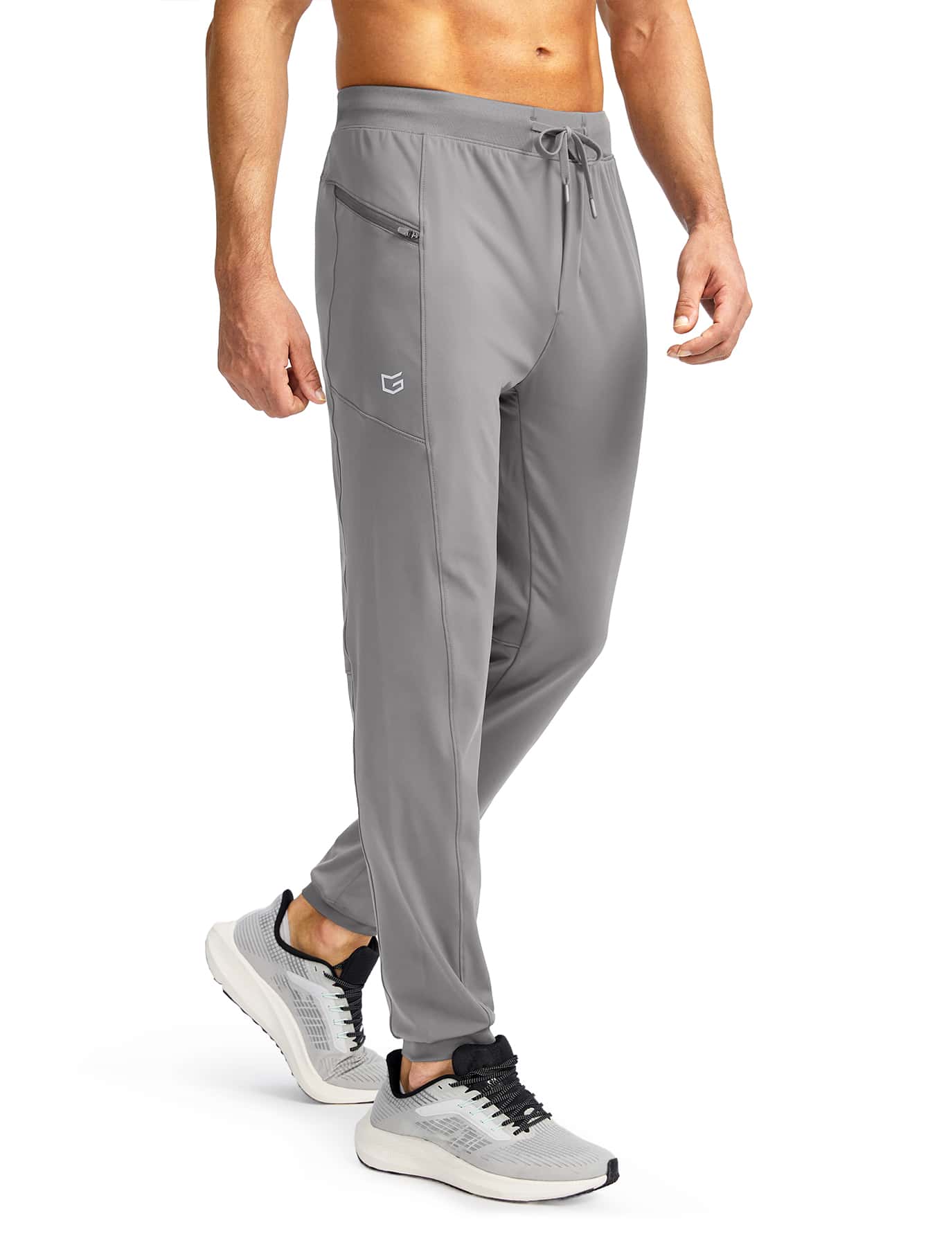 G Gradual Men Drawstring Waist Zipper Pocket Sports Trousers - Grey - View 1