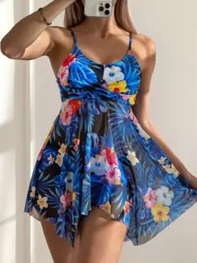 热带印花手帕下摆泳衣夏季海滩 - 彩色 - 查看 1